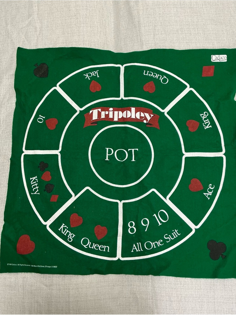 Vintage 1998 Cadaco Tripoley Felt Game Mat Layout Board